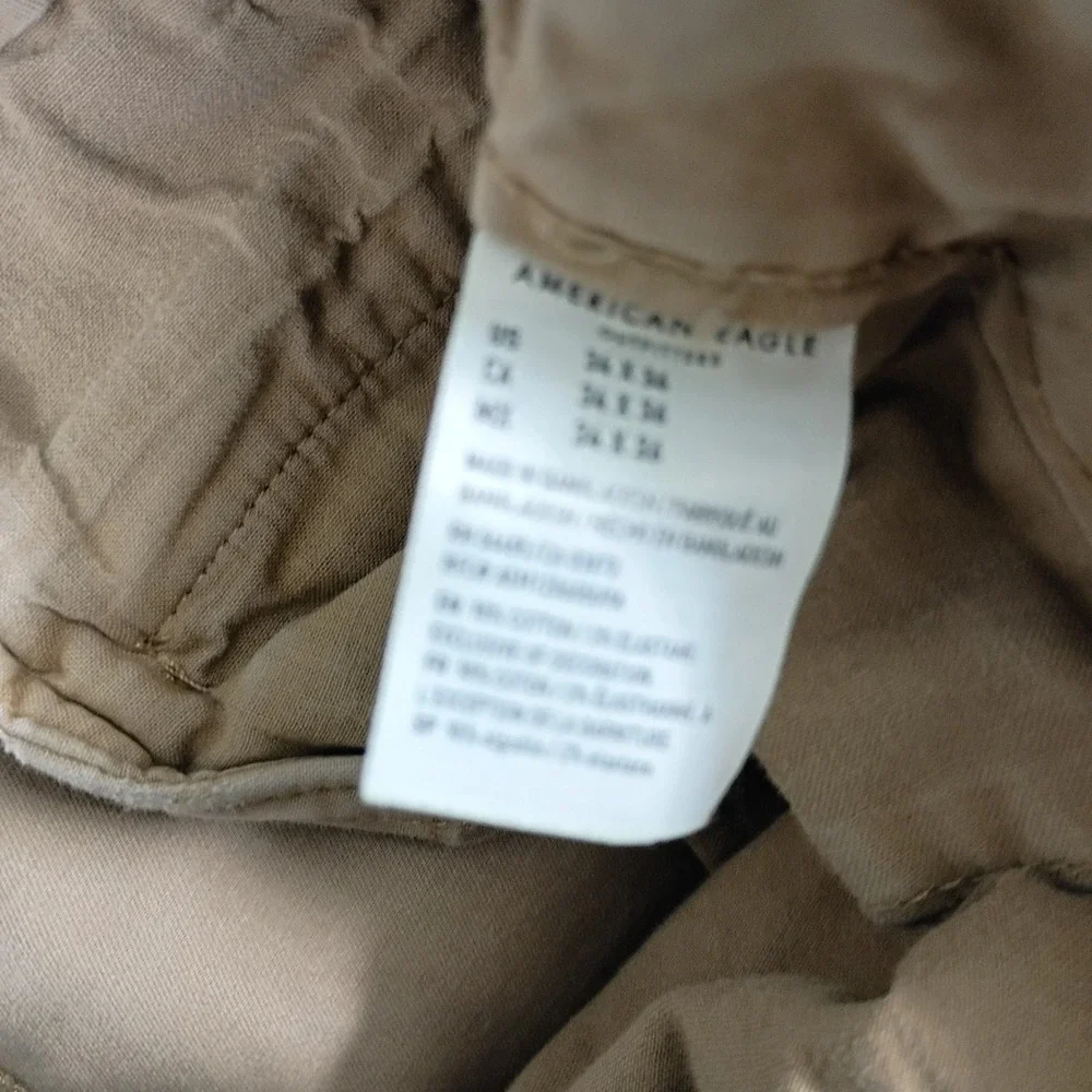 American Eagle Men 34x34 Slim Straight Flex Chino Pants Khaki Tan Cotton Stretch